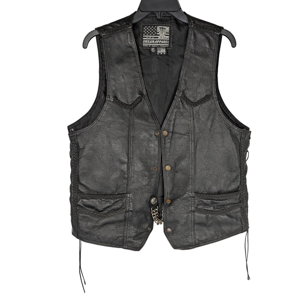 Vtge bikers Dream Apparel mens 100% leather vest mens Sz 42"Waistline extender